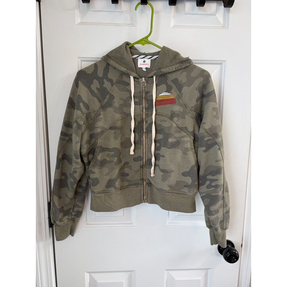 Sundry Full Zip Camo Sun Hoodie Outdoor Travel Beach Size XS Made in USA